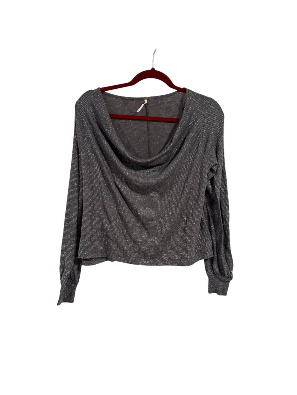 Free People Palmer Drape Neck Metallic Long Sleeve Top Size XS